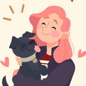 woman hugging puppy animated