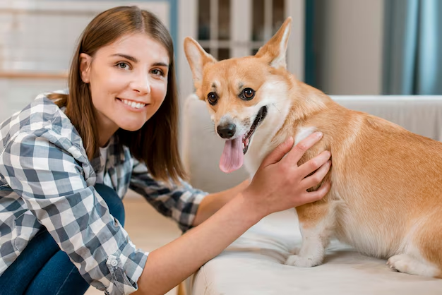 A woman petting a dog